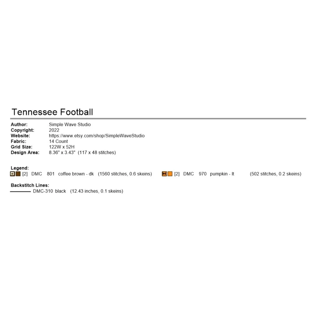 Tennessee Football Counted Cross Stitch Pattern Chart‎ - Picture 4 of 4